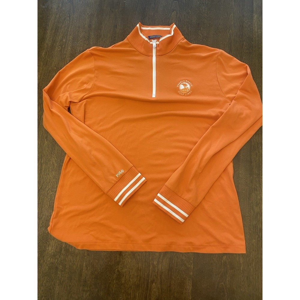 Polo Golf Ralph Lauren Womens Pebble Beach Orange Quarter Zip Sweater Large